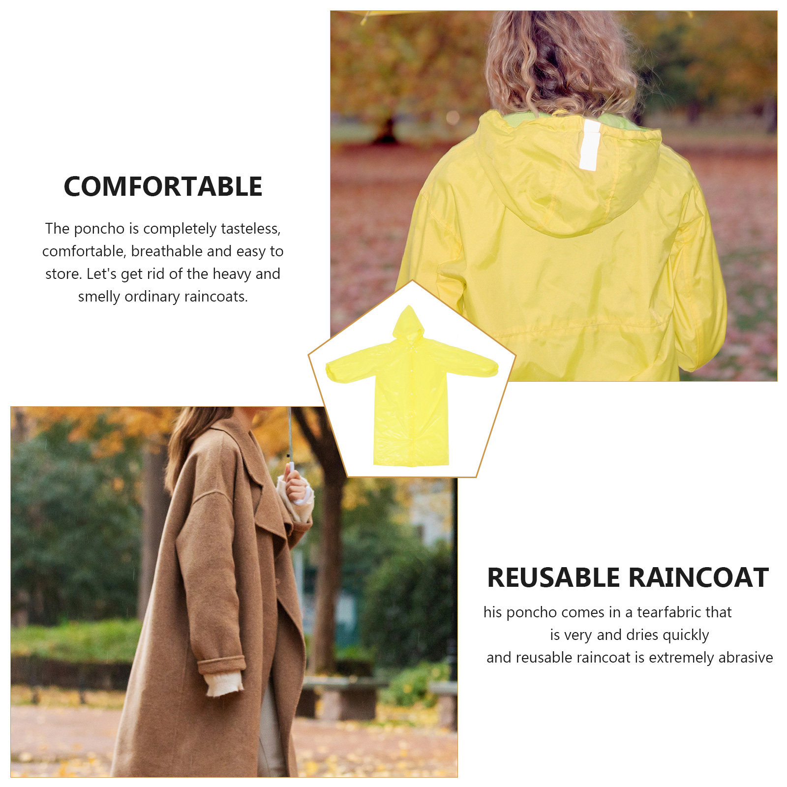 3Pcs Hooded Rain Ponchos Tear  - Emergency Poncho Rain 评论和价格